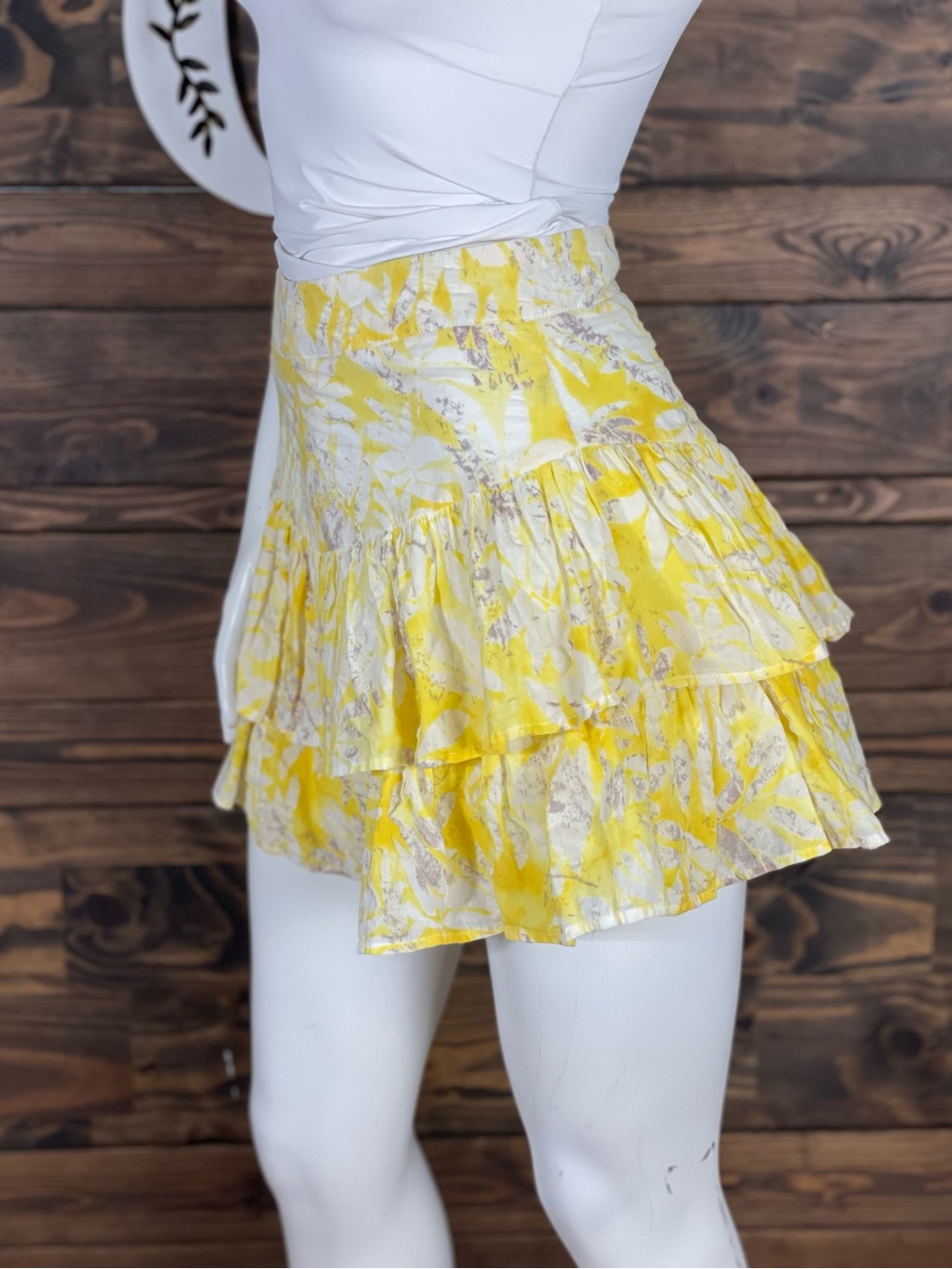 Eye Candy Couture | Abstract Print Yellow Ruffle Tiered Floral Mini Skort